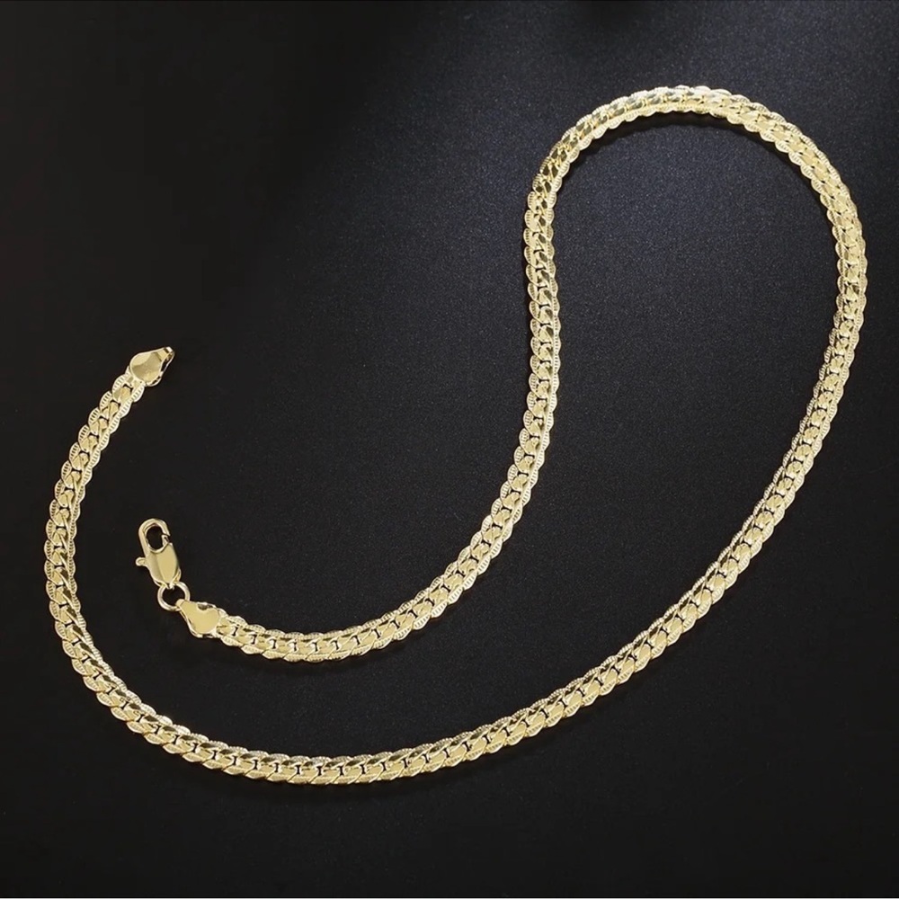 Gold 45cm 5MM Full Sideways Chain Necklace For Women Men Fashion Jewelry - Picture 2 of 3